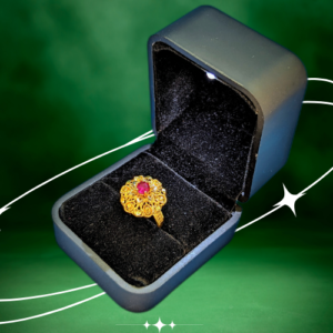 Elegant Gold-Plated Filigree Ring with Red Gemstone