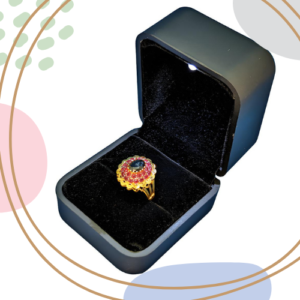 Gold-Plated Designer Ring with Ruby & Sapphire-Inspired Stones