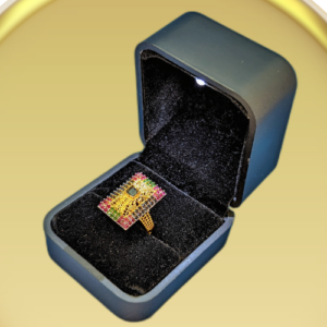 Gold-Plated Rectangular Statement Ring with Multicolor Gemstones