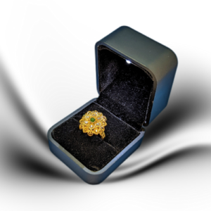 Elegant Gold-Plated Filigree Ring with Green Gemstone
