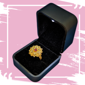 Floral-Inspired Gold-Plated Ring with Ruby Center Stone